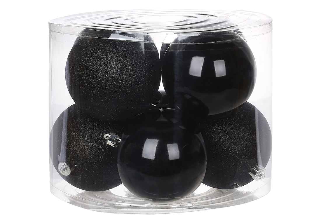 Набір ялинкових куль 10см, колір - чорний онікс, 8шт: 4шт - глянець, 4шт - гліттер