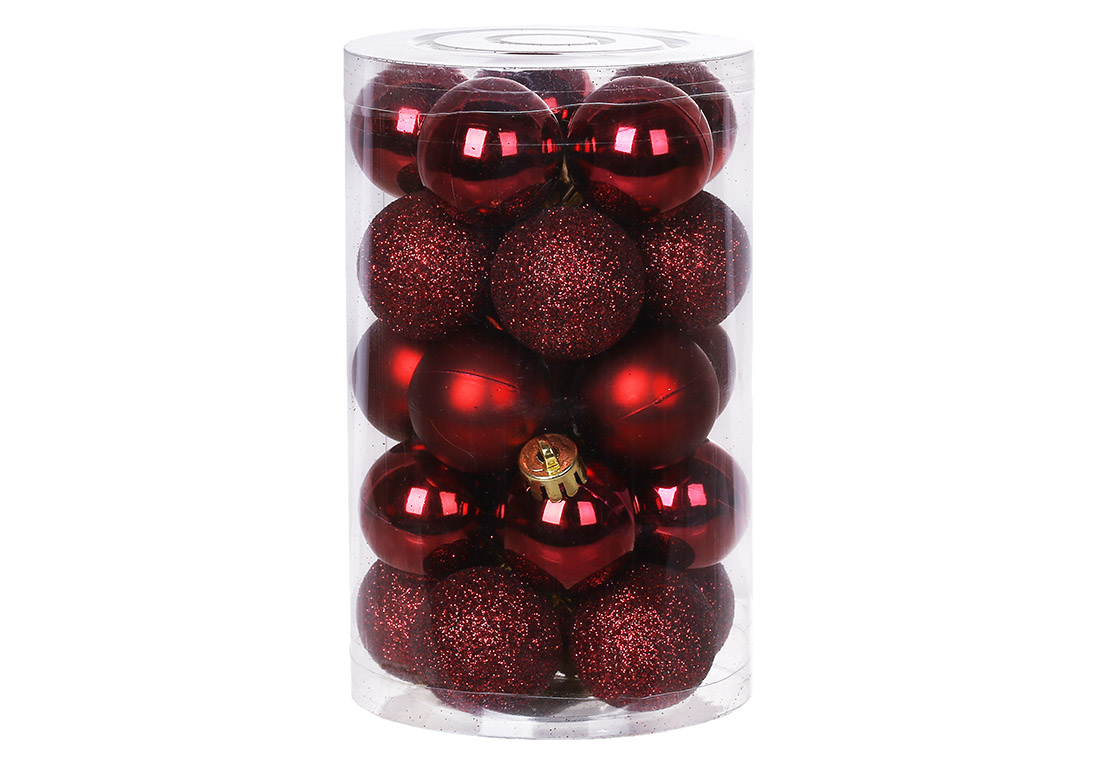 Набір ялинкових куль 3см, колір - марсала, 25шт: 10шт - глянець, 10шт - гліттер, 5шт - матовий
