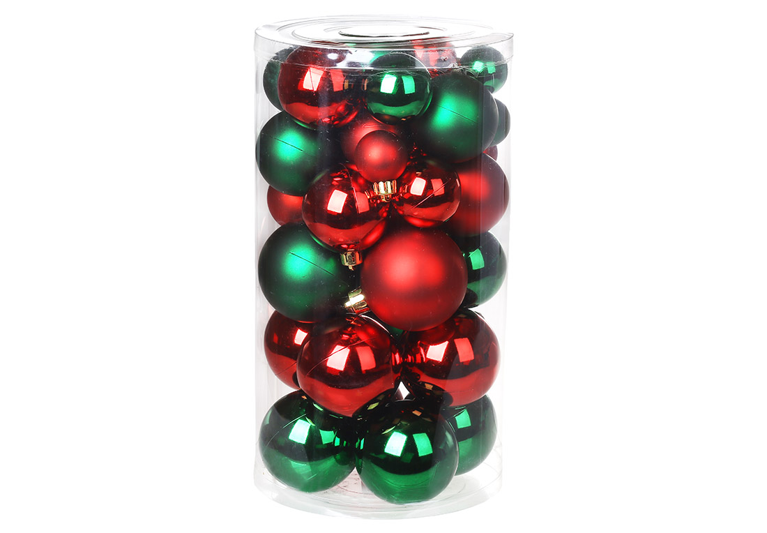 Набір ялинкових куль"Різдвяний" , колір - червоний і зелений, 40шт - 6см, 5см, 4см, 3см в асортименті глянець і матовий