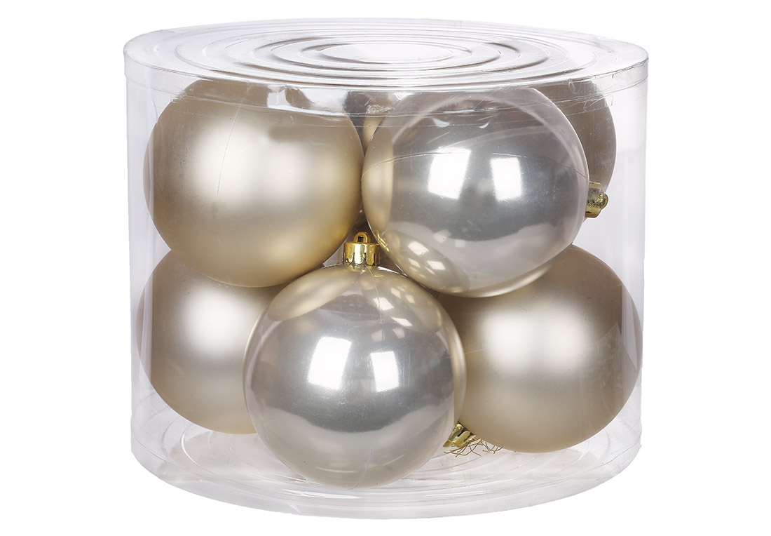 Набір ялинкових куль 10см, колір - шампань, 8шт: 4шт - перламутр, 4шт - матовий