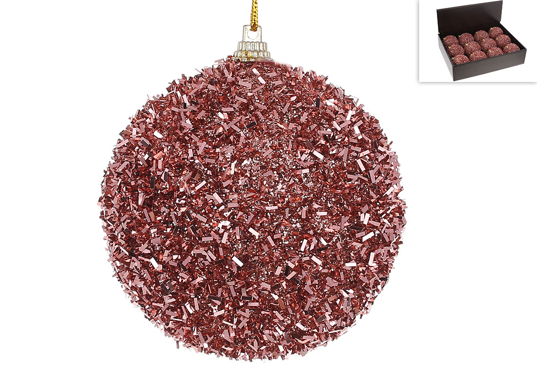 Ялинкова куля з блискучою присипкою 8см, колір - рожеве золото