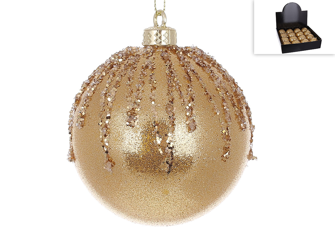 Ялинкова куля з декором із гліттера 8см, колір - золото