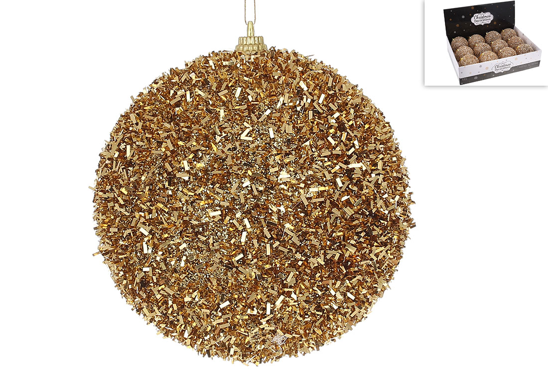 Ялинкова куля з блискучою присипкою 10см, колір - шампань