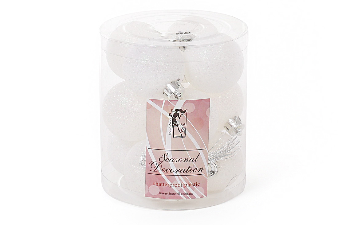 Набір ялинкових куль 4см, колір - білий глітер, 12шт