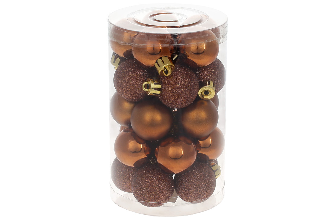 Набір ялинкових куль 3см, 25шт; колір - кориця, 10шт - глянець, 10шт - глітер, 5шт - матовий
