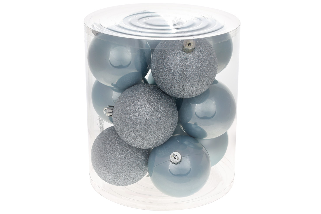 Набір ялинкових куль 8см, колір - синій туман, 12шт: 6шт - перламутр, по 3шт - матовий та глянець