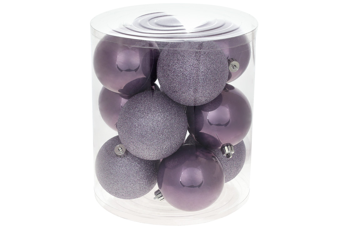 Набір ялинкових куль 8см, 12шт, колір - лаванда, 6шт - перламутр, 6шт - гліттер