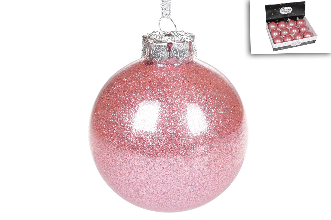 Ялинкова Куля 8см, колір - рожевий з гліттером всередині