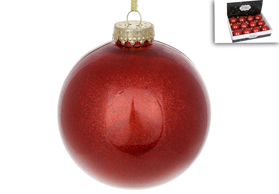 Ялинкова куля 10см, колір - червоний з гліттером всередині