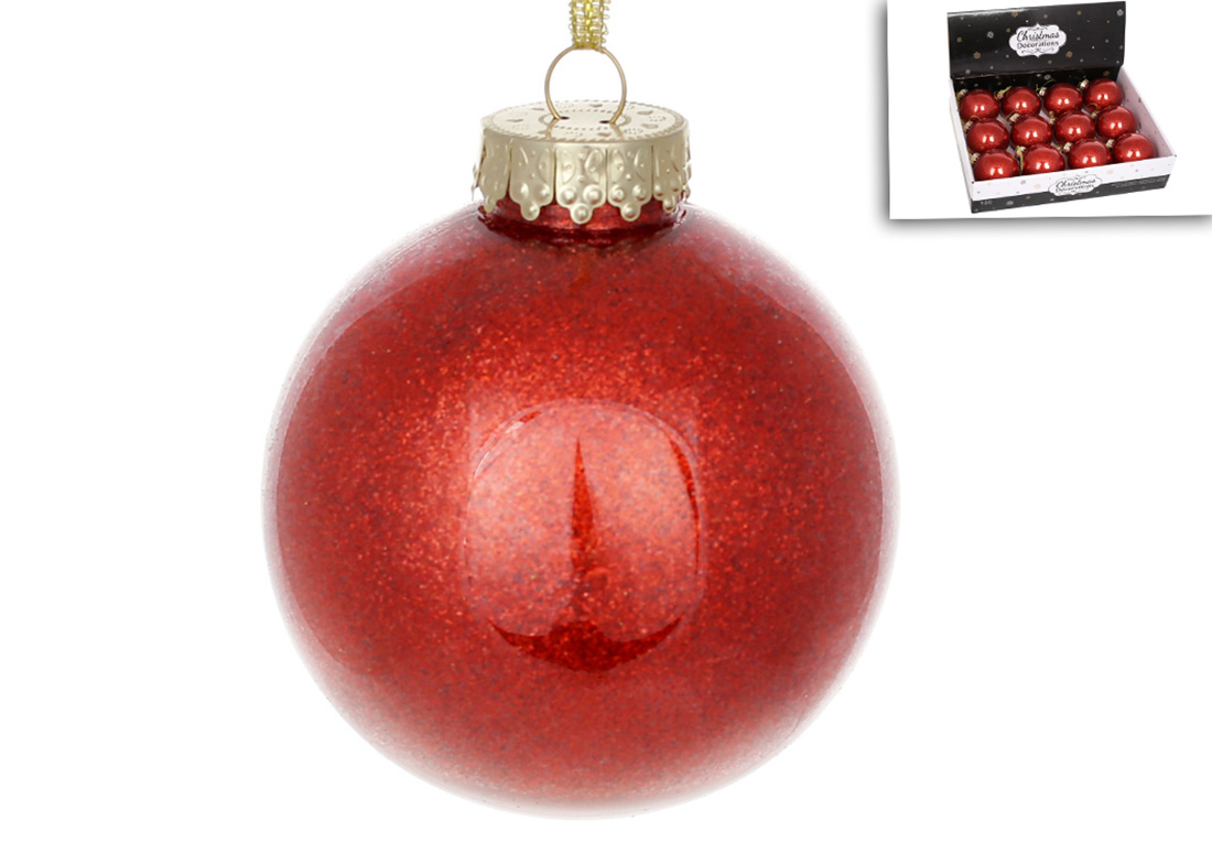Ялинкова куля 8см, колір - червоний з гліттером всередині