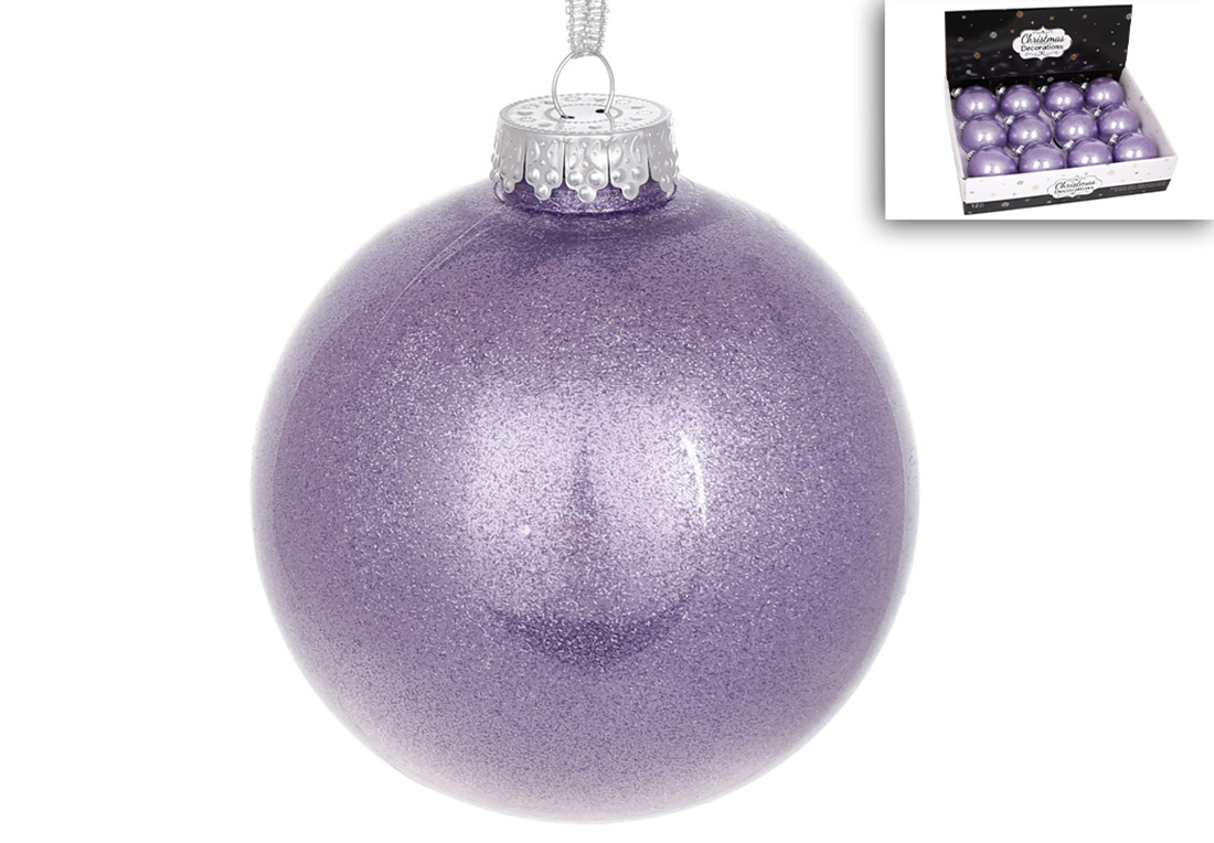 Ялинкова куля 10см, колір - пурпурна з гліттером всередині