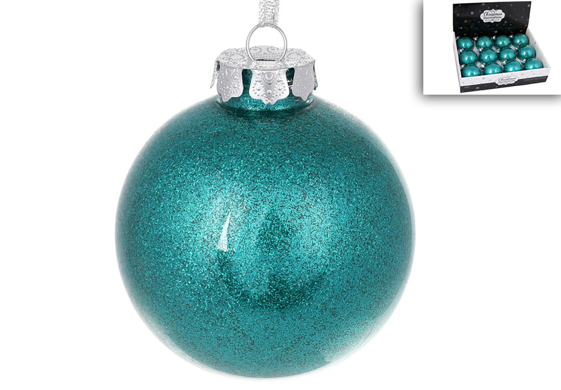 Ялинкова куля 8см з гліттером усередині, колір - бірюзовий