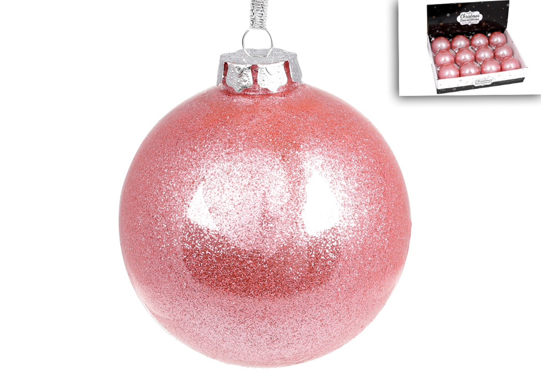 Ялинкова куля 10см, колір - рожевий з гліттером усередині