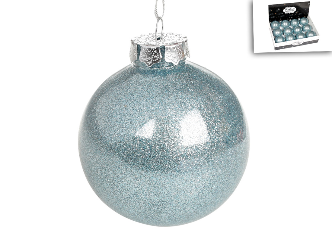 Ялинкова куля 8см, колір - блакитний з гліттером усередині