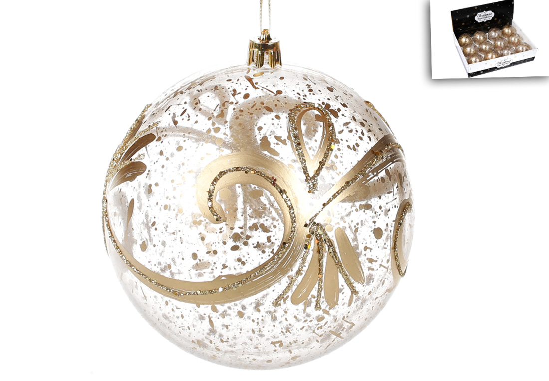 Ялинкова куля 10см, колір - прозорий антик із золотим візерунком
