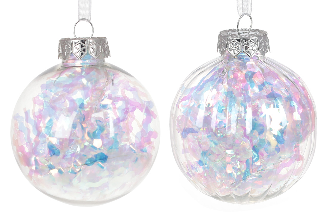 Ялинкова пластикова куля з мішурою 8см, 2 дизайни