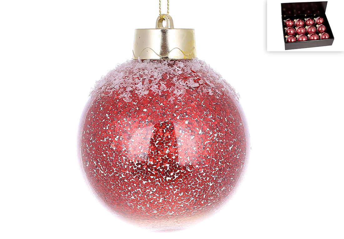 Ялинкова куля 8см з великим гліттером усередині, колір - червоний