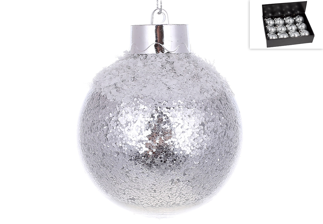 Ялинкова куля 8см з великим гліттером усередині, колір - срібло