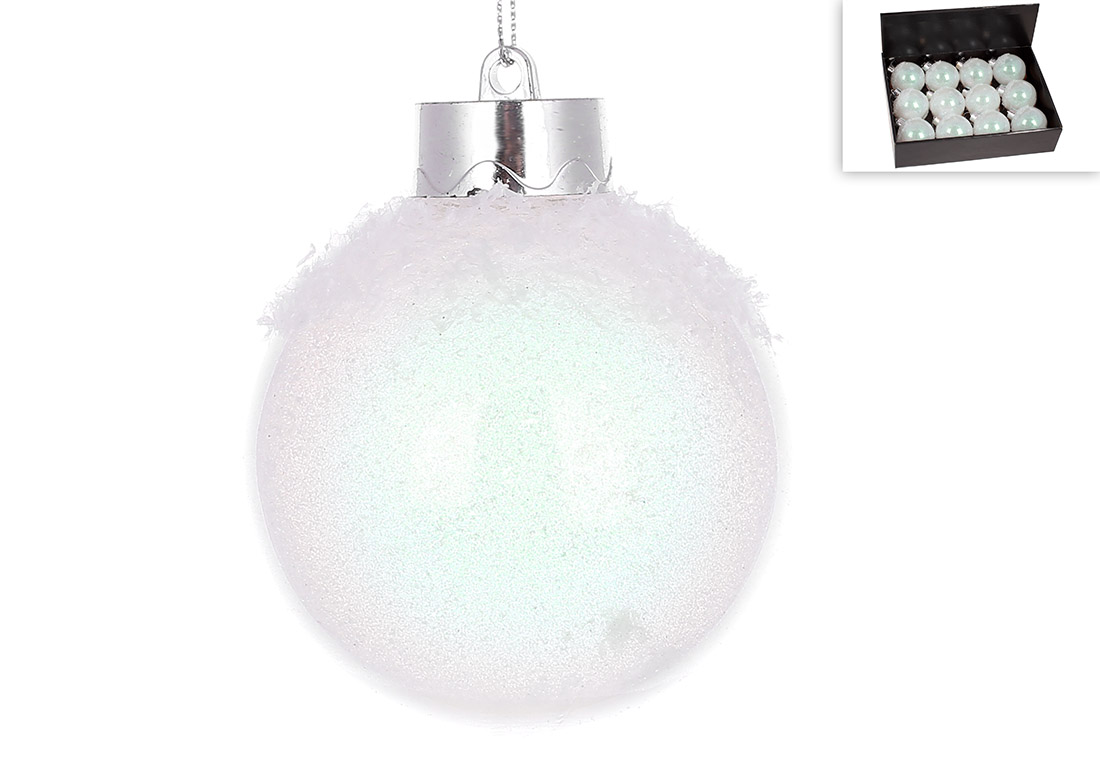 Ялинкова куля 8см з дрібним гліттером усередині, колір - діамантовий білий