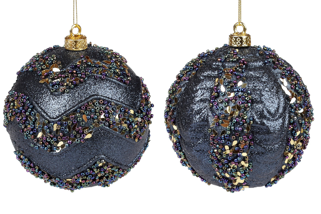 Ялинкова куля 10см, колір - синій із золотом