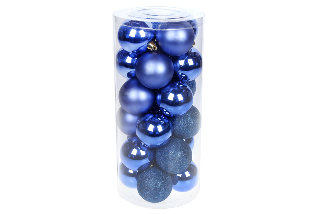 Набір ялинкових куль 6см, 24шт; колір - королівський синій, 12шт - глянець, по 6шт - гліттер, матовий
