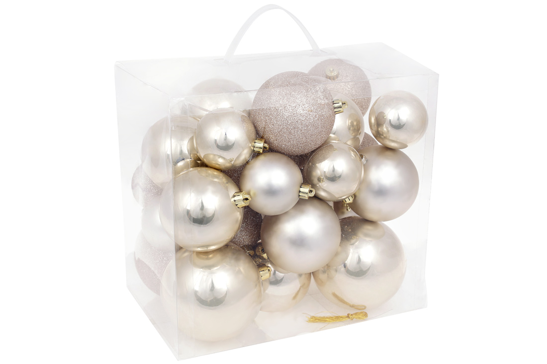 Набір ялинкових кульок "Перли" 26 шт, 10см, 8см, 6см: перламутр, матовий, гліттер