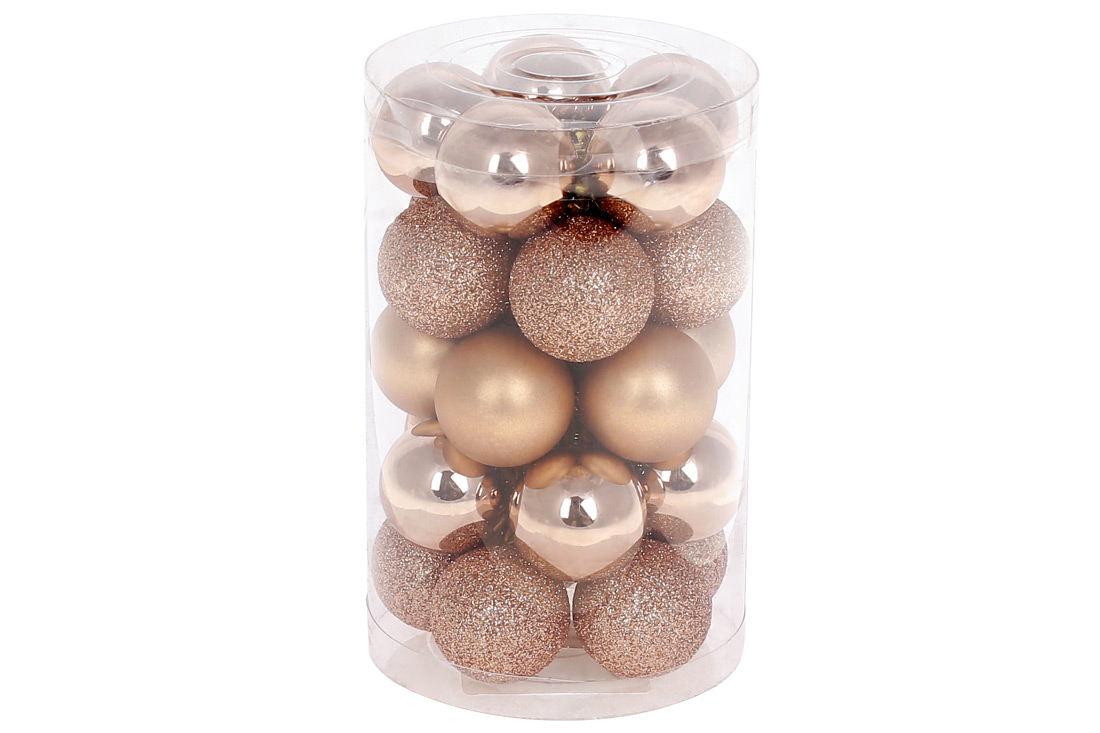 Набір ялинкових куль 3см, 25шт; колір - карамель, 10шт - глянець, 10шт - гліттер, 5шт - матовий