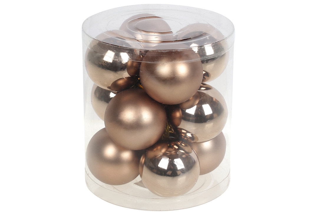 Набір ялинкових куль 4см, колір - карамельний мокко, 12шт: глянець, матовий - по 6шт