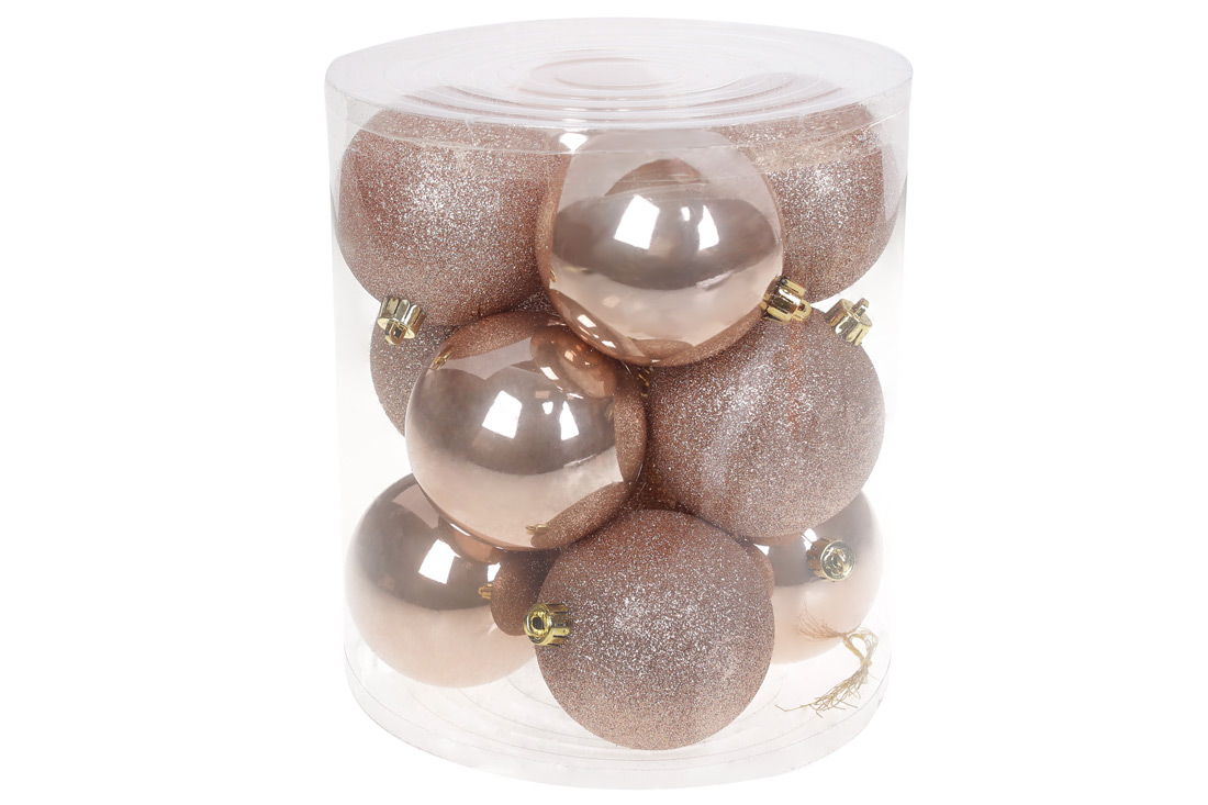 Набір ялинкових куль 8см, колір - бежевий оксамит, 12шт: гліттер, перламутр - по 6шт