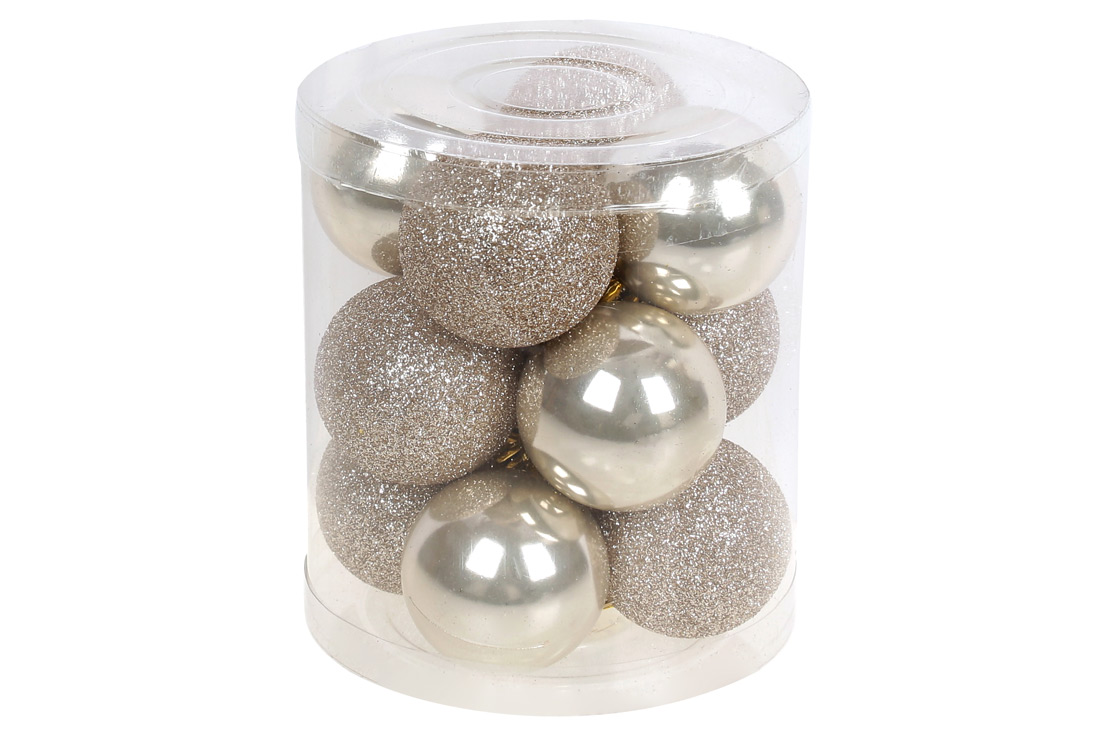 Набір ялинкових куль 4см, колір - шампань, 12шт: перламутр та гліттер - по 6шт