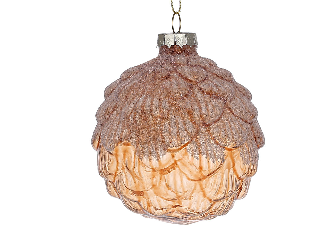 Ялинкова куля з присипкою цукор 8см, колір - світло-коричневий