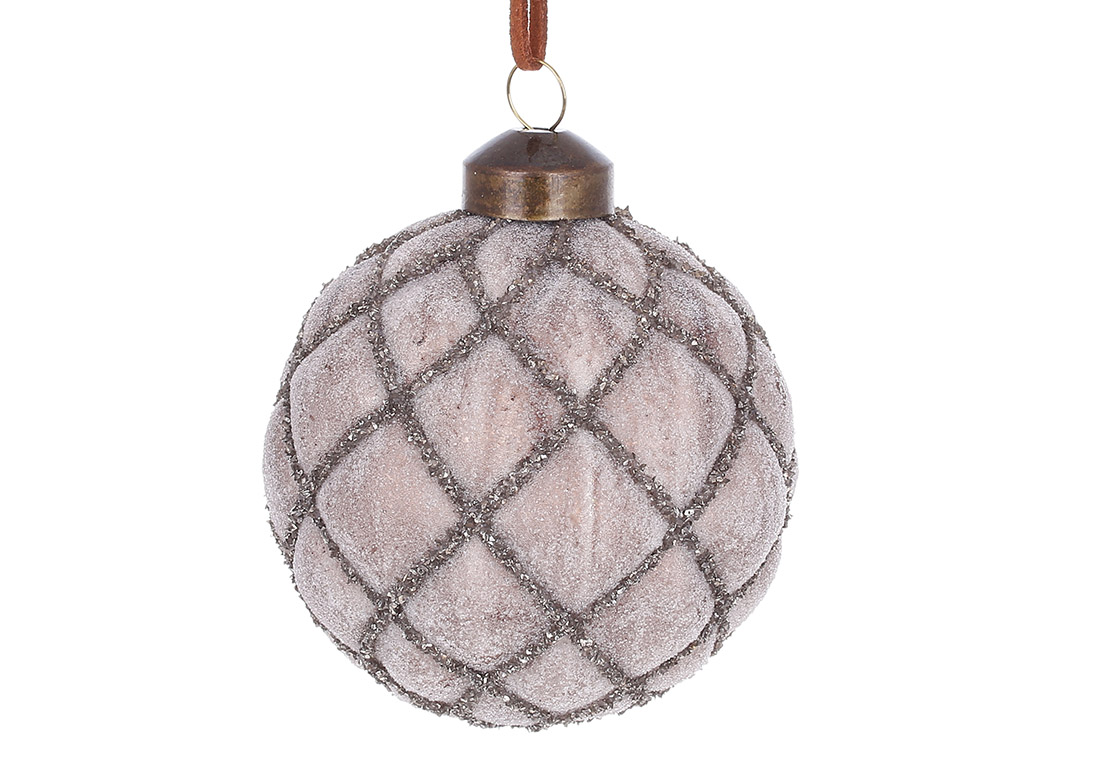 Ялинкова куля рельєфної форми 8см із цукровим покриттям, колір - карамель