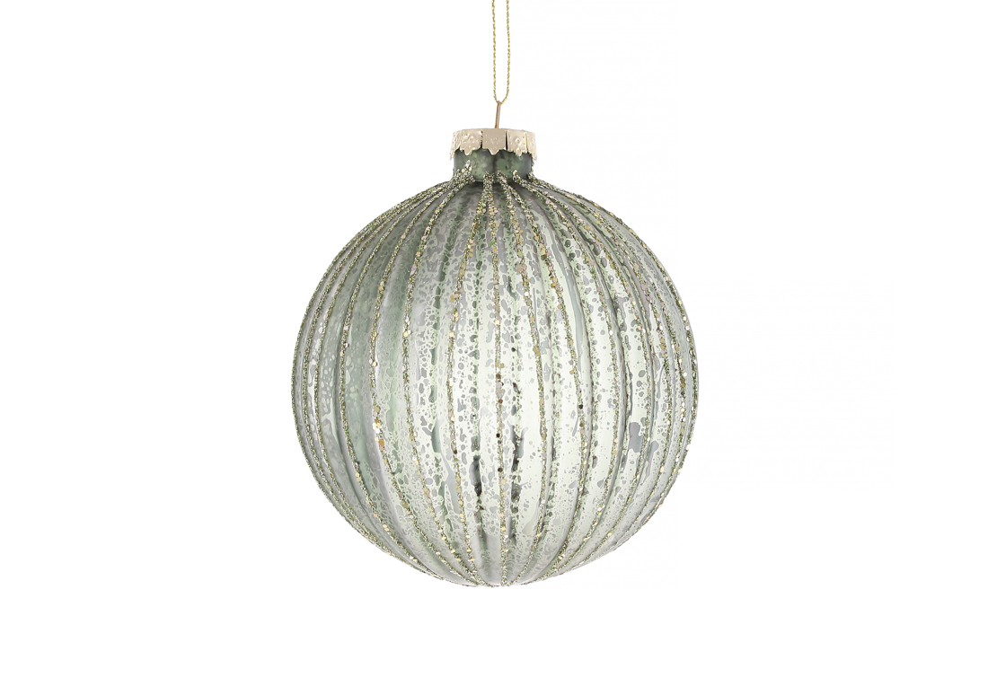 Ялинкова куля 10см, колір - антик зелений з глітером