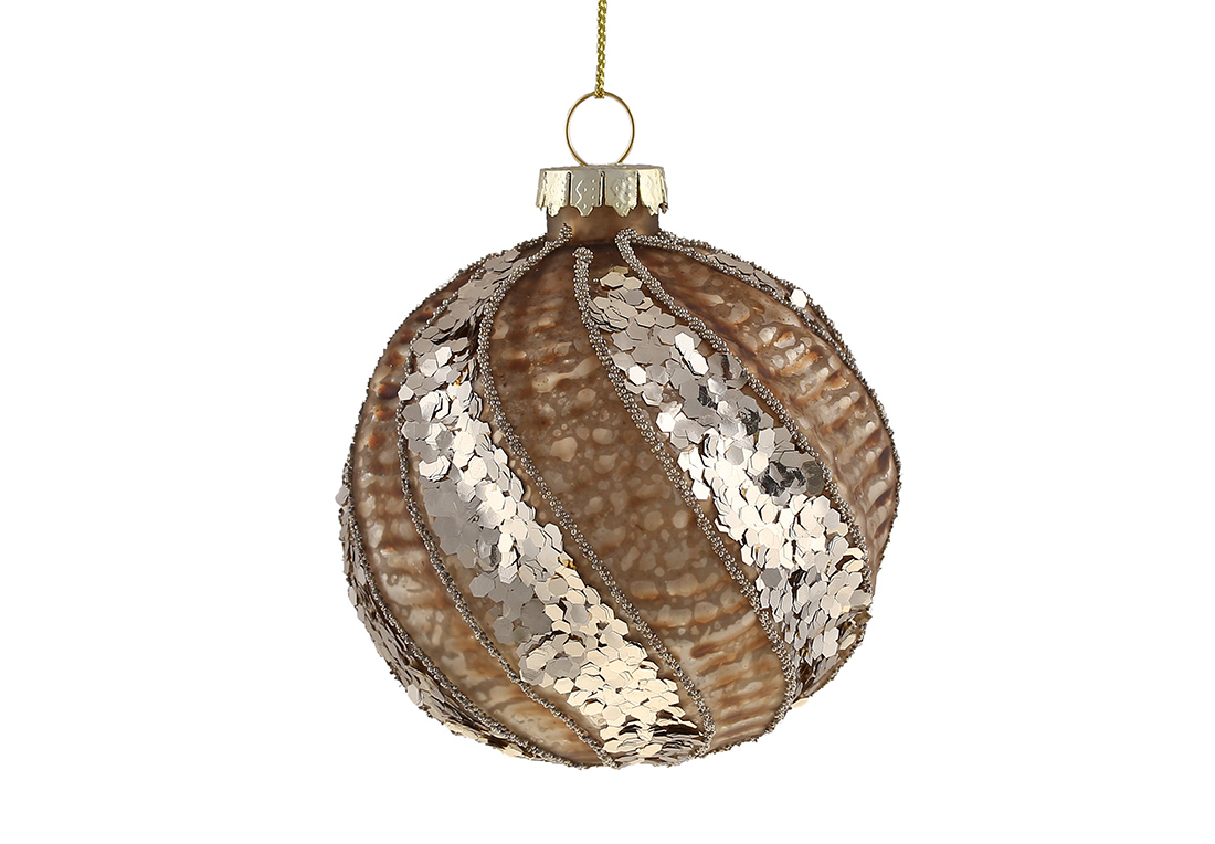 Ялинкова куля кручений форми 8см, колір - кориця із золотом