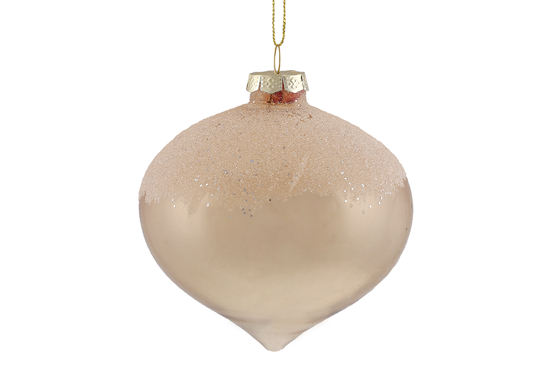 Ялинкова прикраса олива з прозорого скла з присипкою 10см, колір - карамель