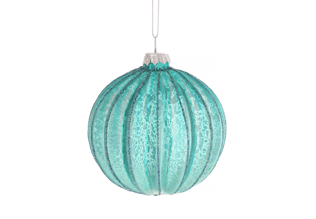 Ялинкова куля рельєфної форми з гліттером, 8см, колір - блакитний антик