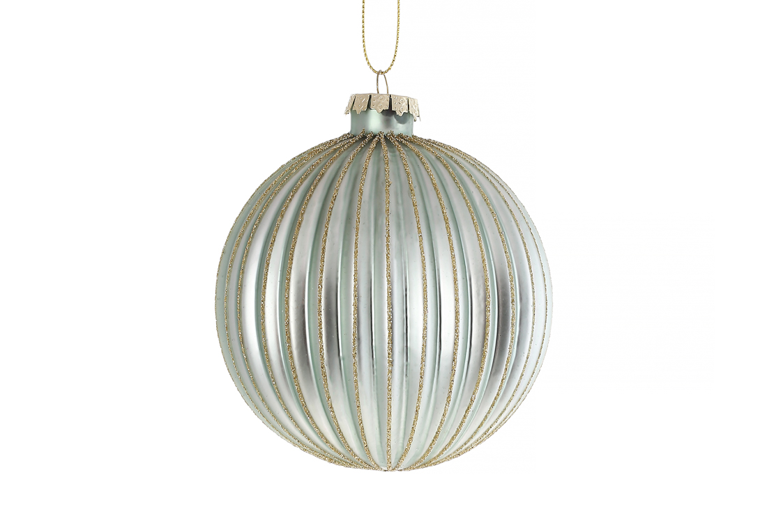 Ялинкова куля з матовим покриттям і глітерним декором 10см, колір - м'ятний