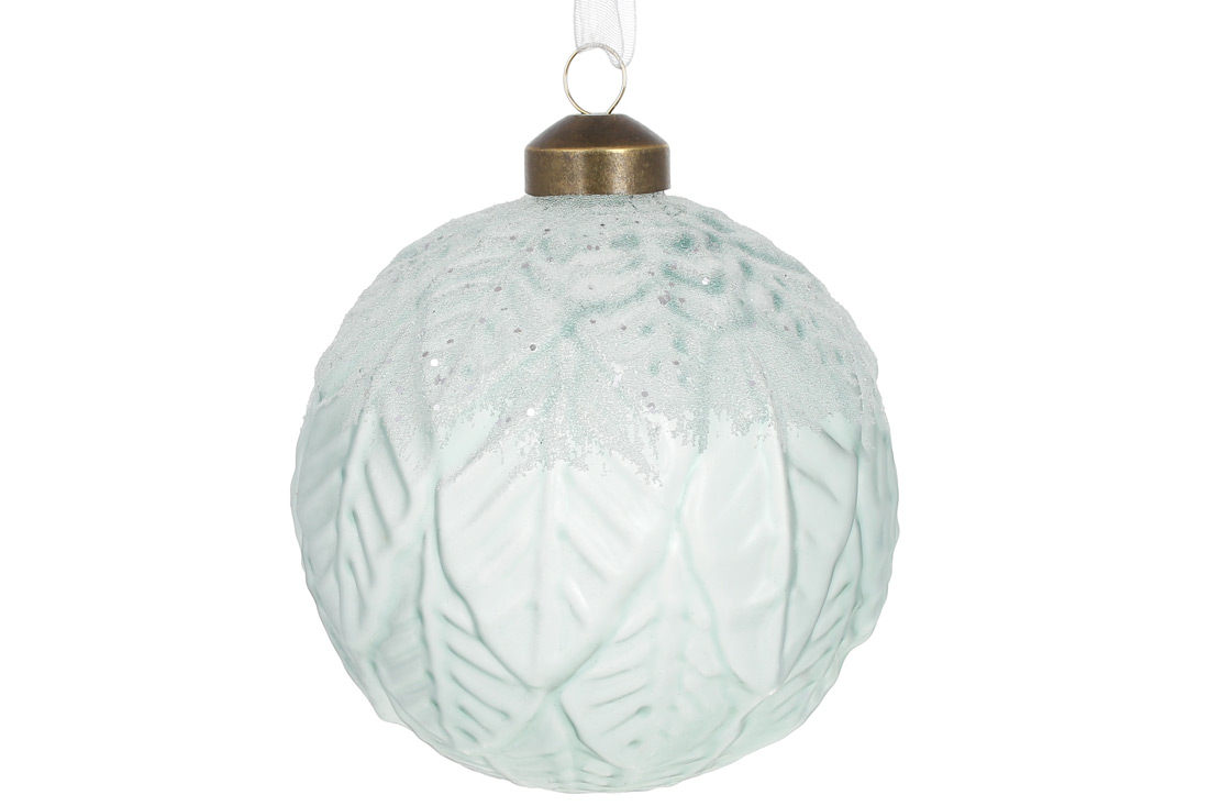 Ялинкова прикраса рельєфної форми 10см з гліттером, колір - ніжна м'ята