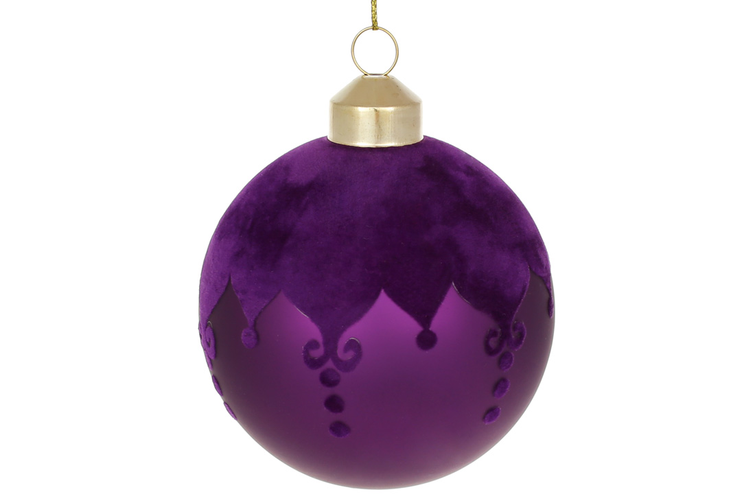 Ялинкова куля Королівське фіолет 8см, колір - матовий фіолетовий з оксамитом, в дисплей коробці