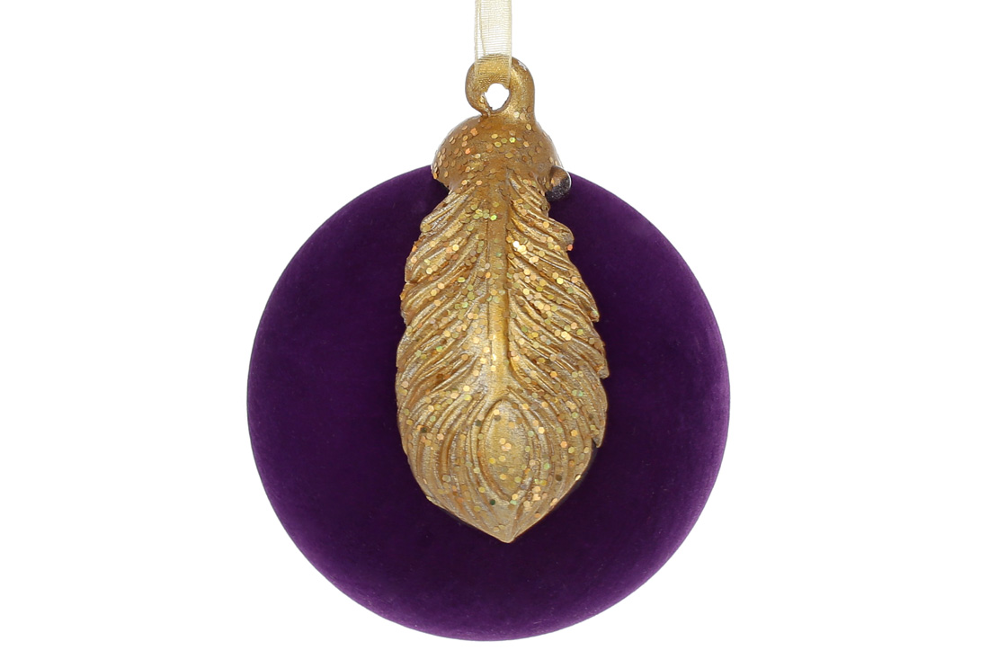 Ялинкова куля 8см Золоте Перо, колір - фіолетовий оксамит, в дисплей коробці