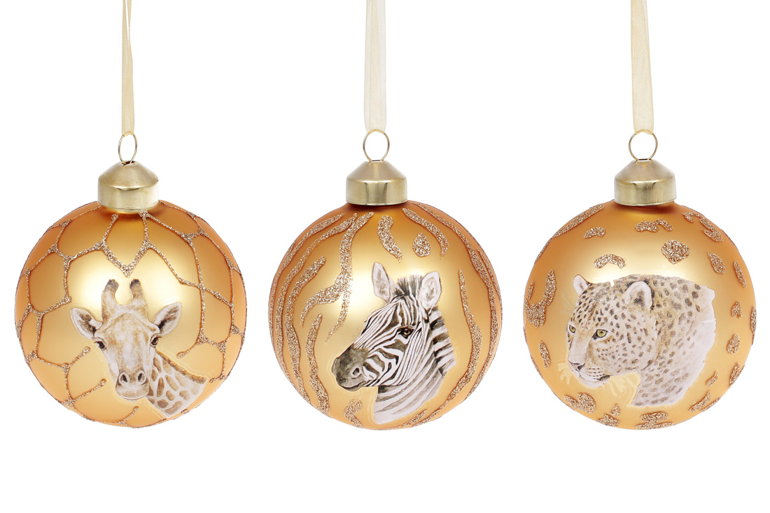 Ялинкова куля 8см Золота Африка, мікс 3 дизайнів в дисплей коробці
