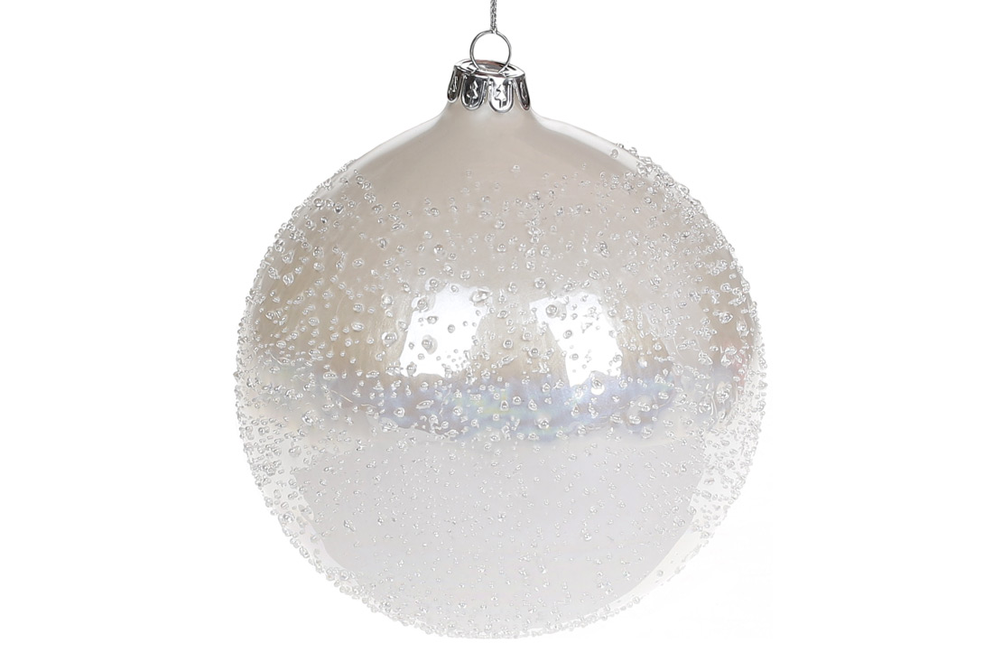 Ялинкова куля з покриттям лід, 12см, колір - перлинний білий