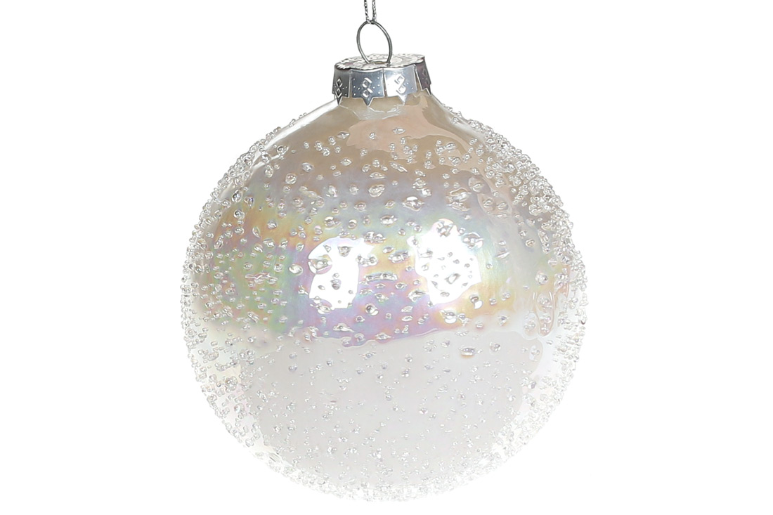 Ялинкова куля з покриттям лід, 10см, колір - перлинний білий