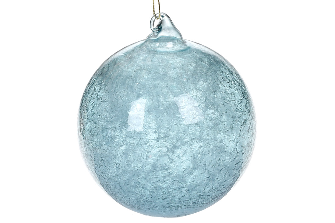 Ялинкова куля із прозорого скла з морозним ефектом усередині, 10см, колір - блакитна бірюза