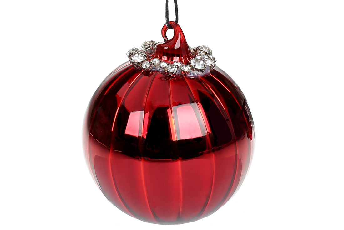 Ялинкова куля з декором з каміння, 8см, колір - глибокий червоний