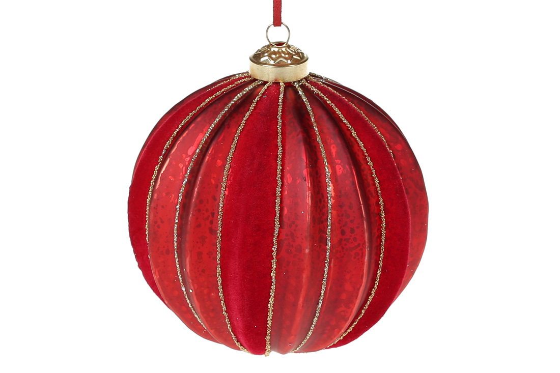Ялинкова куля з покриттям матовий антик та оксамит, 10см, колір - червоний