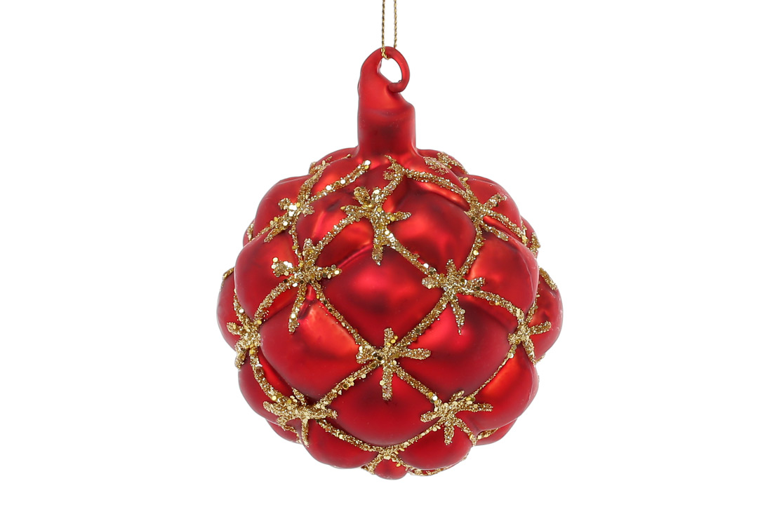 Ялинкова куля 8см, колір - червоний мат із золотим гліттером