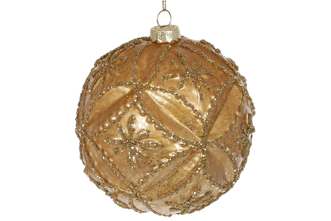 Ялинкова куля рельєфної форми 10см, колір - золотий антик