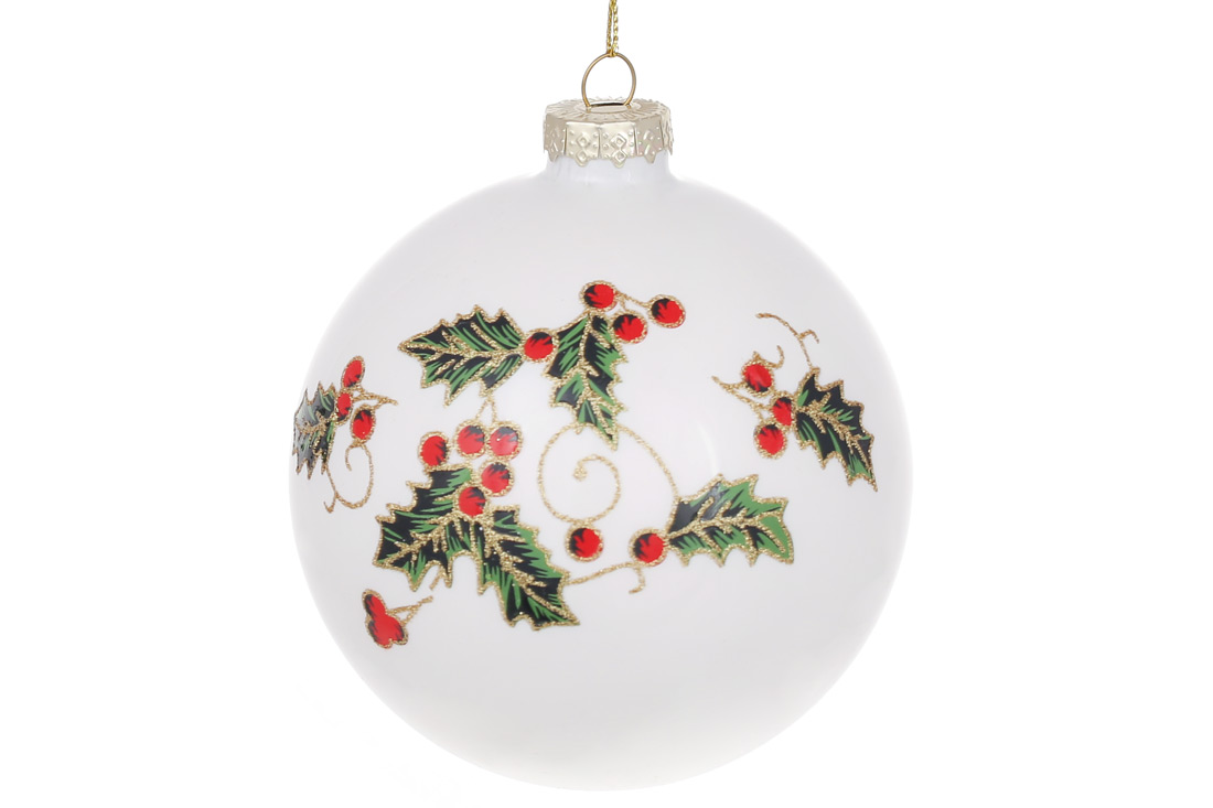 Ялинкова куля Омела 10см, колір - білий з малюнком