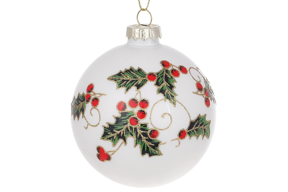 Ялинкова куля Омела 8см, колір - білий з малюнком